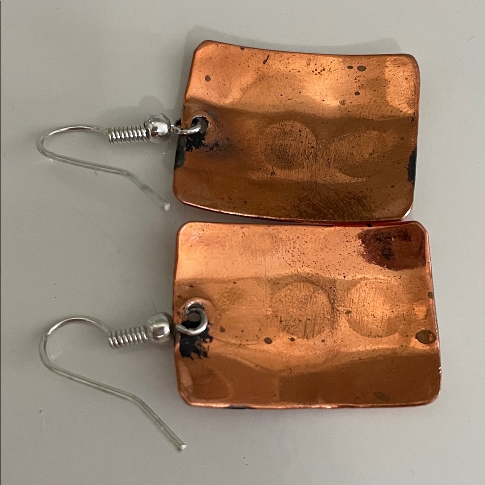 Copper And Silver Rectangular Earrings - image 5
